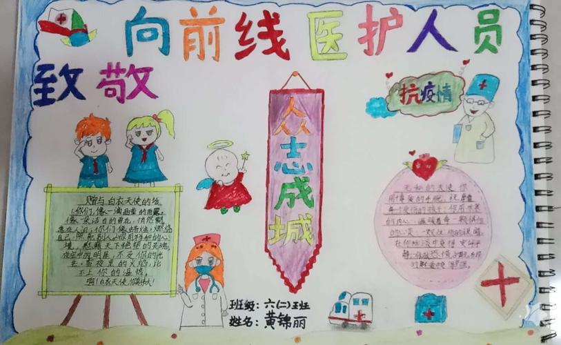 大沽小学战疫情致敬白衣天使手抄报作品展示