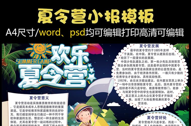 2021年夏令营小报暑假手抄报电子小报模板