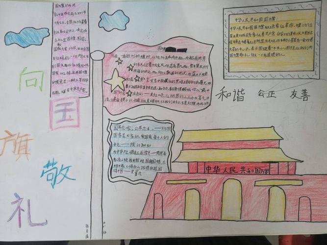 屯子镇中心小学 四年级一班 向国旗敬礼手抄报