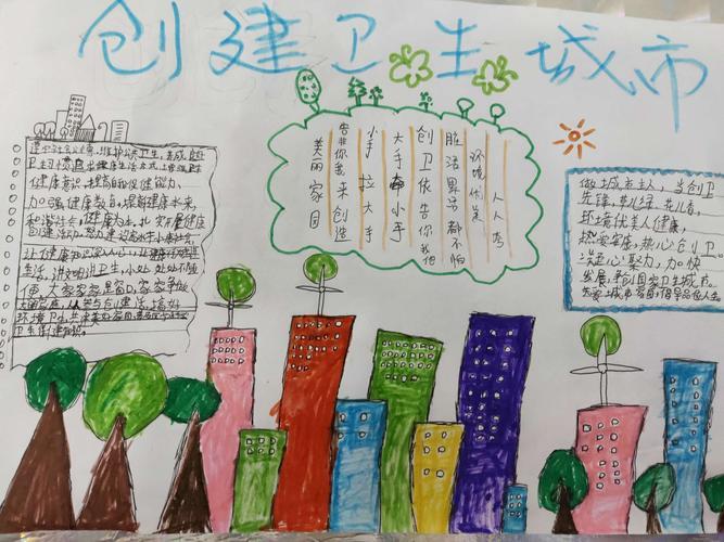 创建文明城市连着你我他青屏小学二一班手抄报