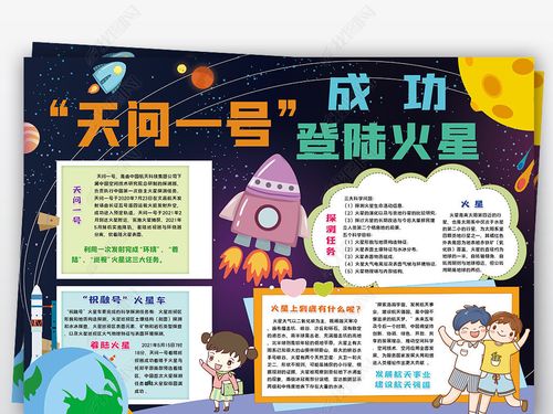 原创天问一号着陆火星小报宇宙航天科技小报手抄报版权可商用