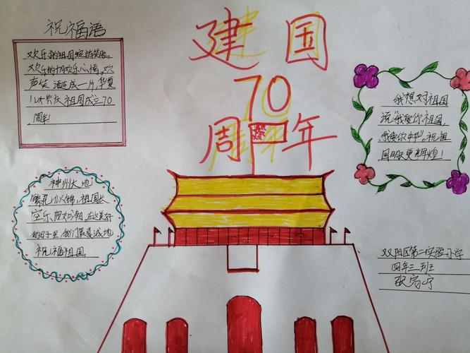 长春市双阳区第二实验小学四3中队喜迎华诞献礼祖国手抄报绘画