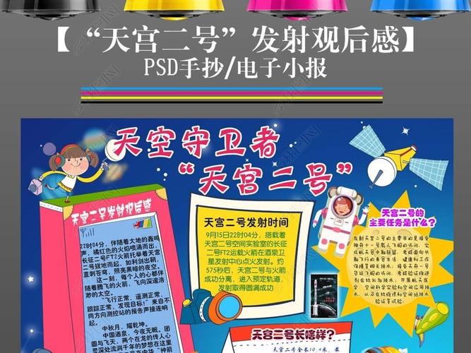 原创天宫二号发射观后感科技科普手抄报小报版权可商用