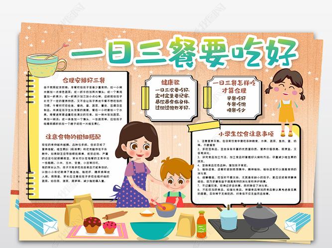 原创原创食谱手抄报校园卡通学生一日三餐手抄报版权可商用