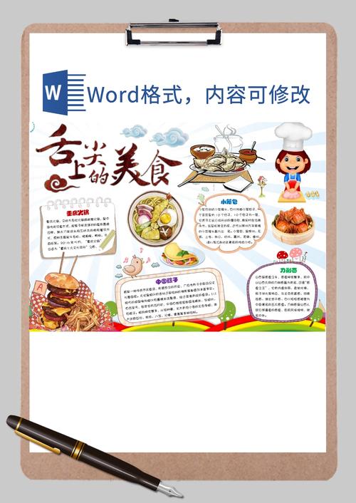 word模板 手抄报小报 舌尖上的美食手抄小报word模板