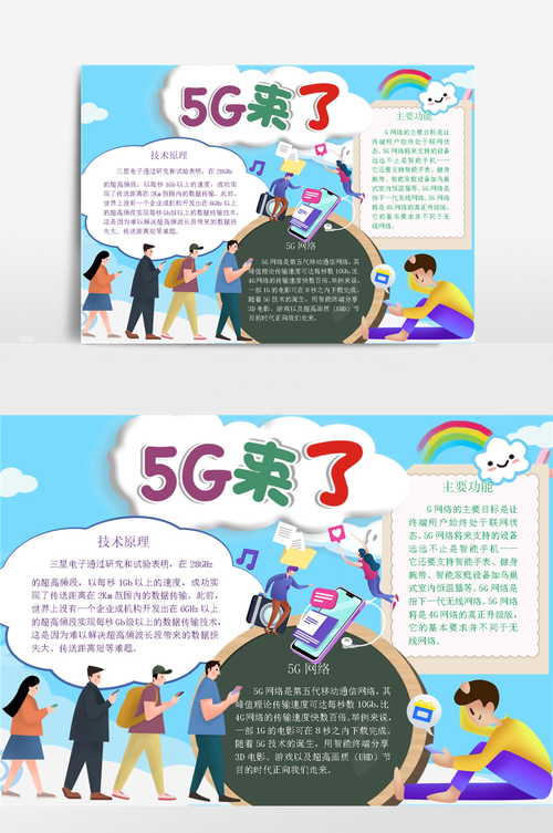 5g来了卡通小报手抄报模板