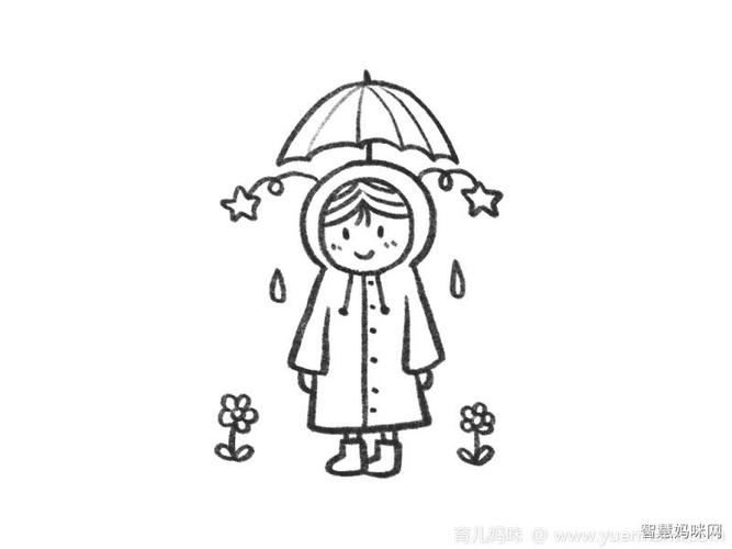 下雨天穿雨衣的小朋友简笔画教程