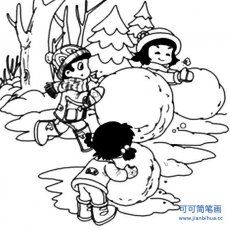 人物简笔画小伙伴滚雪球的情景