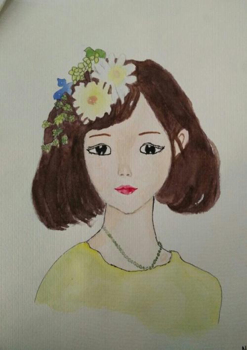 水彩人物画女孩简笔画