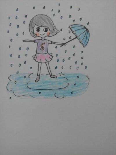 彩铅简笔画下雨天