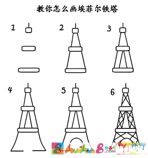 埃菲尔铁塔建筑简笔画步骤图片大全五怎么画简笔画教程绘画吧-画画