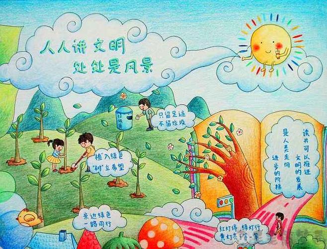 创建卫生文明城市儿童画图片 - 毛毛简笔画