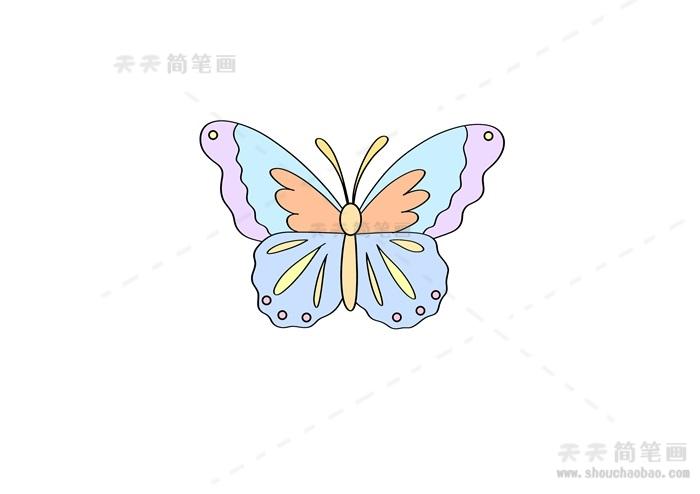 并给花纹涂上金黄色其身体涂浅黄色儿童画蝴蝶简笔画就完成了