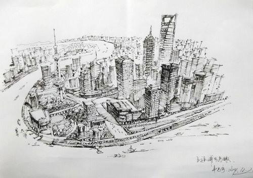 上海浦东建筑物简笔画