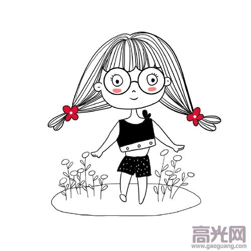 卡通人物简笔画教程画一个戴眼镜的小姑娘