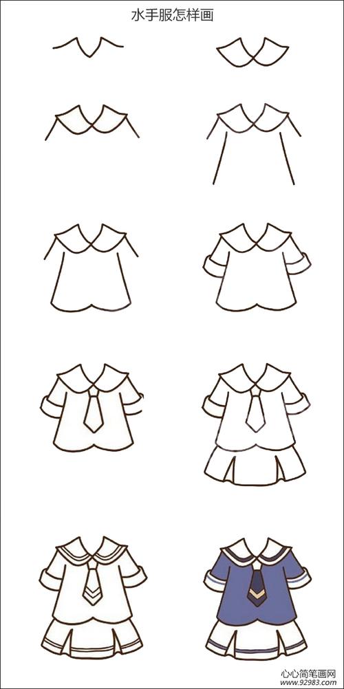 经典日本学生水手服简笔画