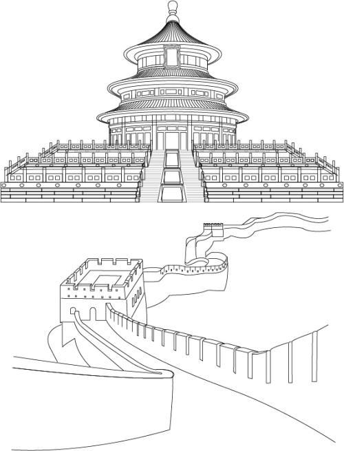 故宫和长城的简笔画