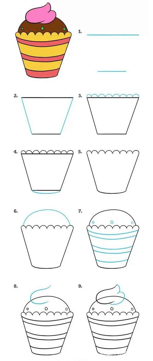 学画杯装蛋糕简笔画步骤图片