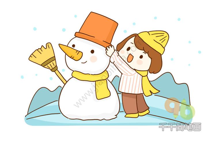 小女孩堆雪人简笔画