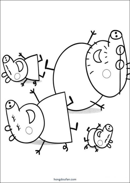 的动画片小猪佩奇一家人幼儿填色图片大全-红豆饭小学生简笔画大全