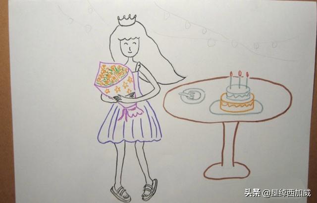 如何画小女孩的生日派对的简笔画