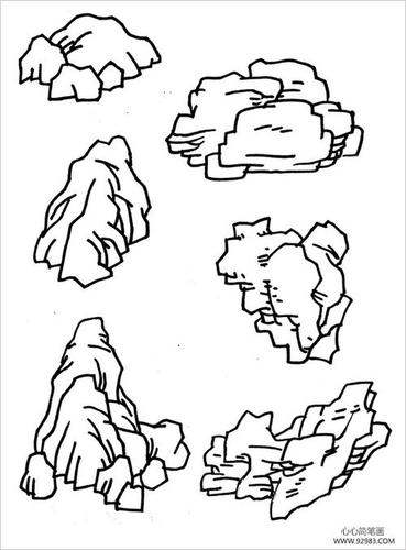 怪石林立的假山简笔画