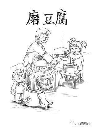 关于磨豆腐的简笔画