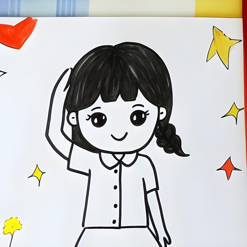 小学生敬礼简笔画女孩