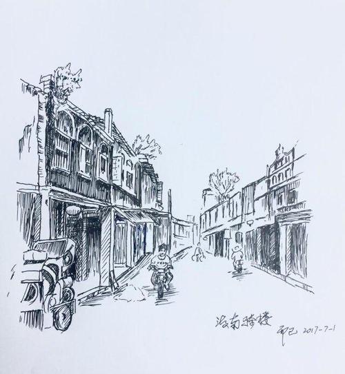 梧州骑楼城简笔画素描