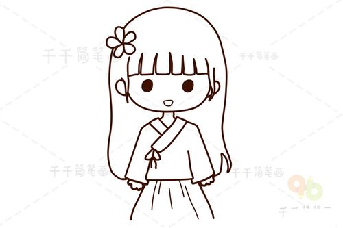 汉服小女孩简笔画 亲子绘画动漫人物儿童简笔画大全可乐云