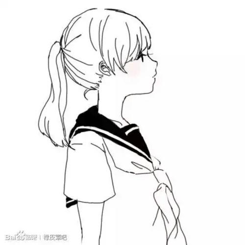 长发女生侧脸简笔画