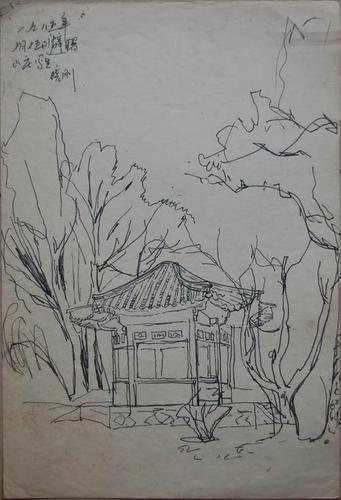 风景简笔画图片大全集画家素描画稿山石林木风景画3幅山水风景图矢量