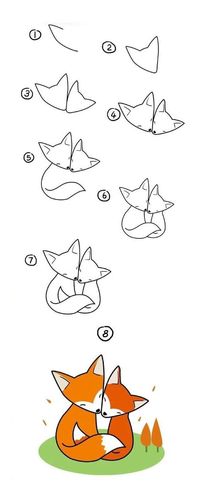 两只相拥的狐狸简笔画画法步骤图