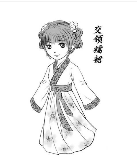 人物手绘超可爱的简笔画女孩古风汉服小女孩古代汉服小女孩的简笔画