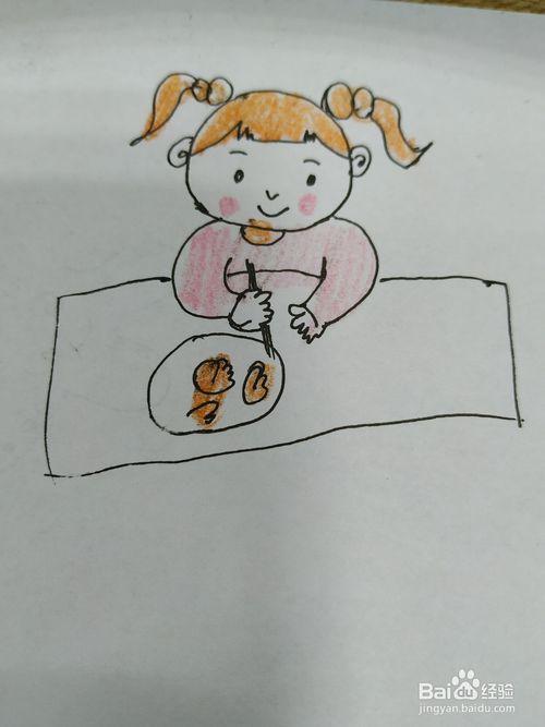 好好吃饭的女孩的简笔画