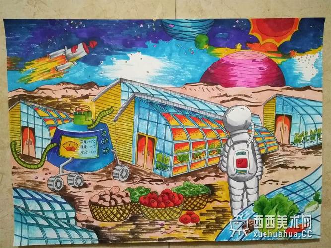 二等奖中学生获奖科幻画《太空蔬菜基地》--简笔画大全