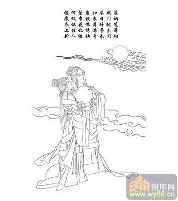 古代望月女人简笔画像