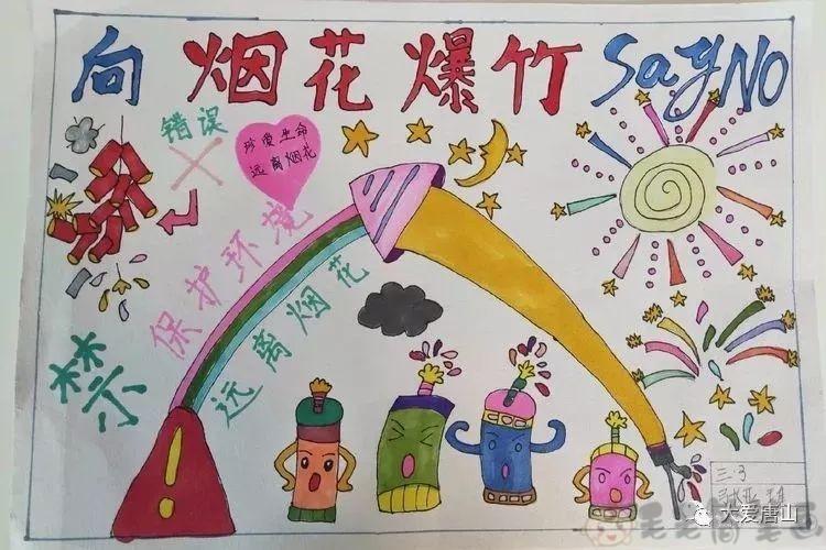 禁止燃放烟花爆竹儿童画 - 毛毛简笔画