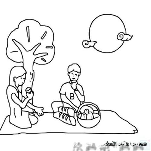 野餐露营简笔画 家庭郊游简笔画图片