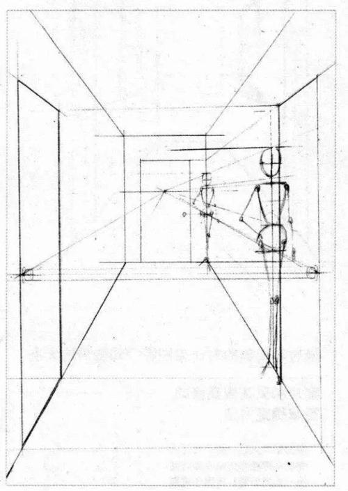 从远到近看走廊简笔画