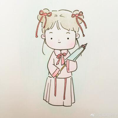 简笔画中国风汉服小姑娘 作者 爱画画的橙子 