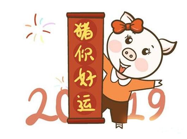 卡通小猪简笔画图片 2019小猪年送祝福的画法手绘涂颜色