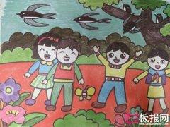 小孩绑在气球上的简笔画