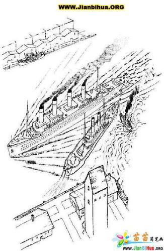 泰坦尼克号线条画简笔画30张第6张