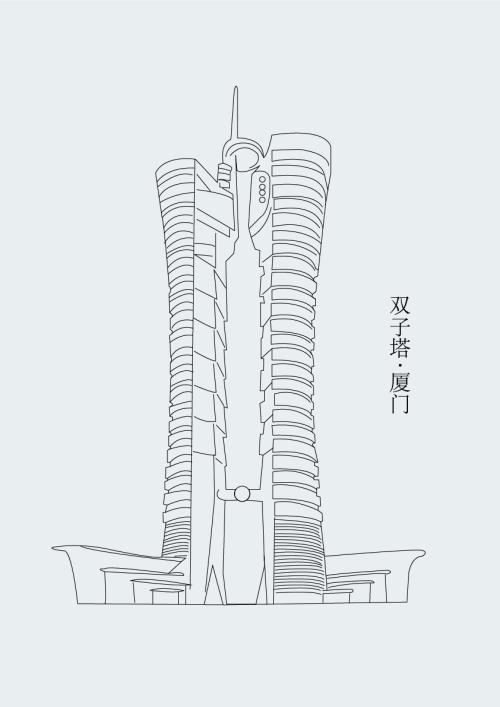 南京双子塔简笔画