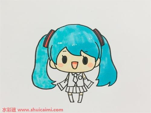 卡通动漫初音全身简笔画详细教程