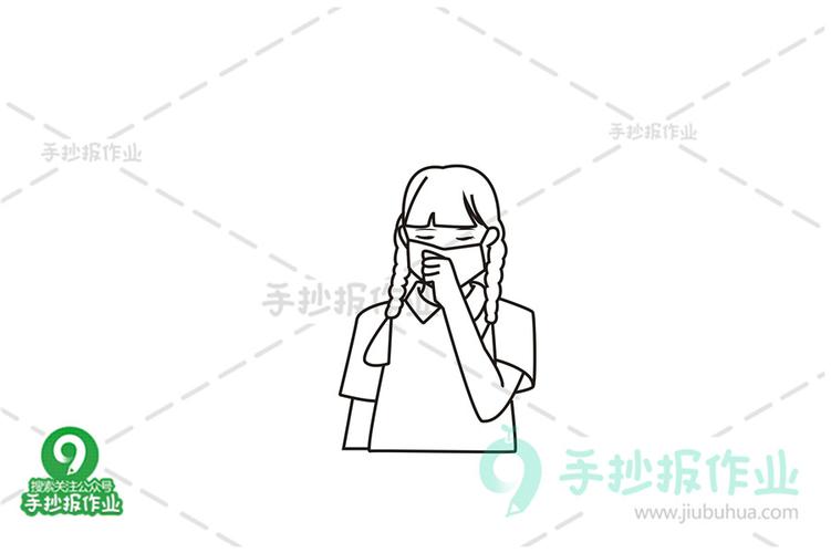 头发涂上黑色简单的空气污染戴口罩的女孩简笔画完成啦