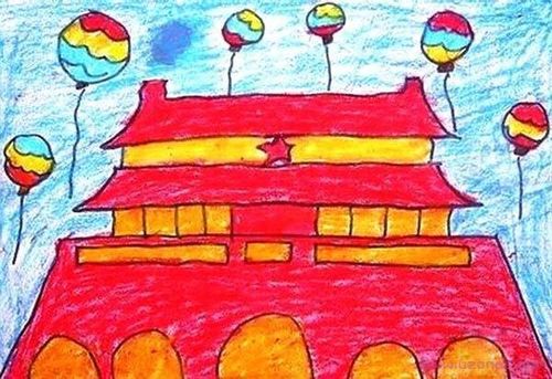 幼儿园精选天安门国庆节蜡笔画作品巧巧简笔画