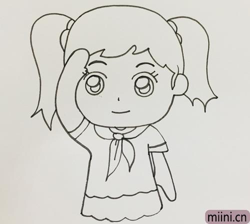 敬礼的少先队员小女孩简笔画步骤教程