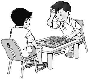 父亲和儿子下棋简笔画